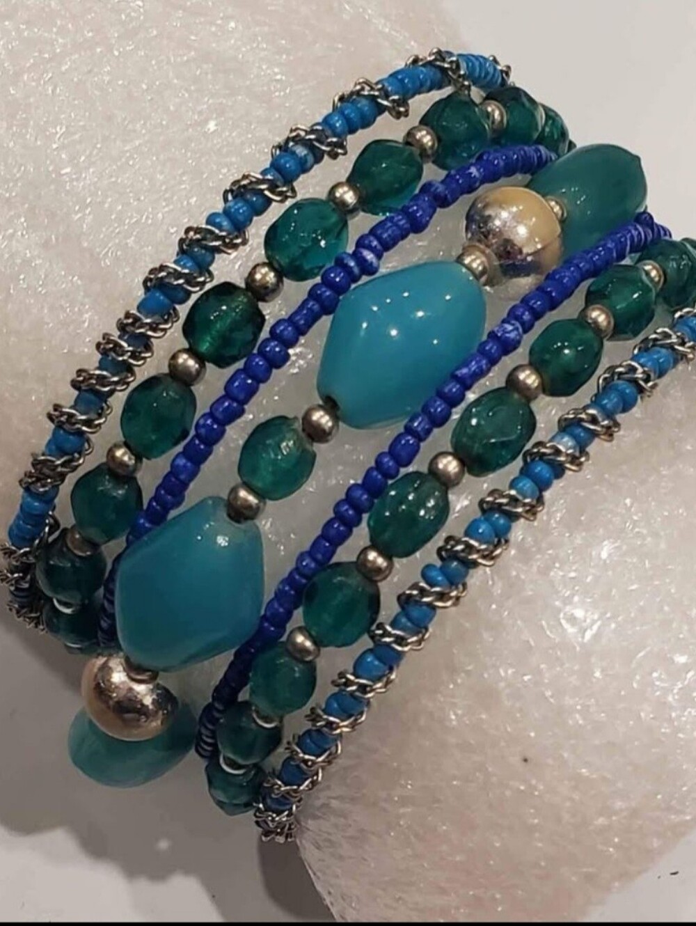 Women's Spring Coil Beaded Bracelet Teal, aqua, blue